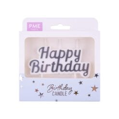 Kerze Happy Birthday silber