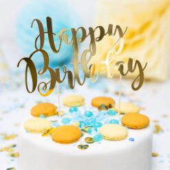 Alternative view of Cake Topper Happy Birthday gold