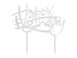 Cake Topper Happy Birthday silber