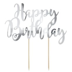 Cake Topper Happy Birthday silber