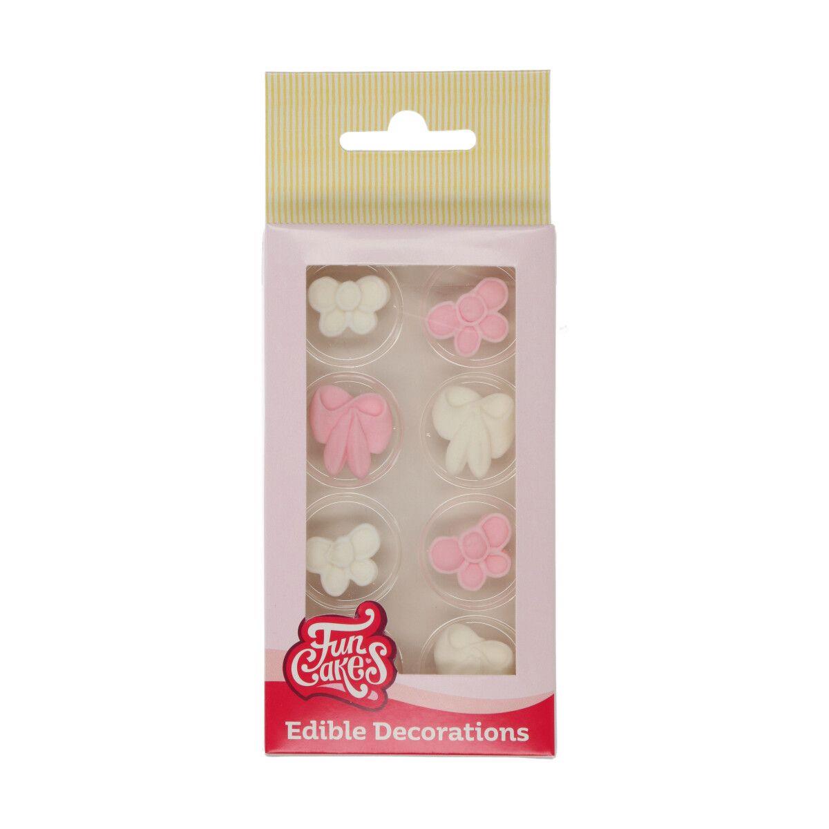 Zuckerdecor Schleifen weiss &rosa