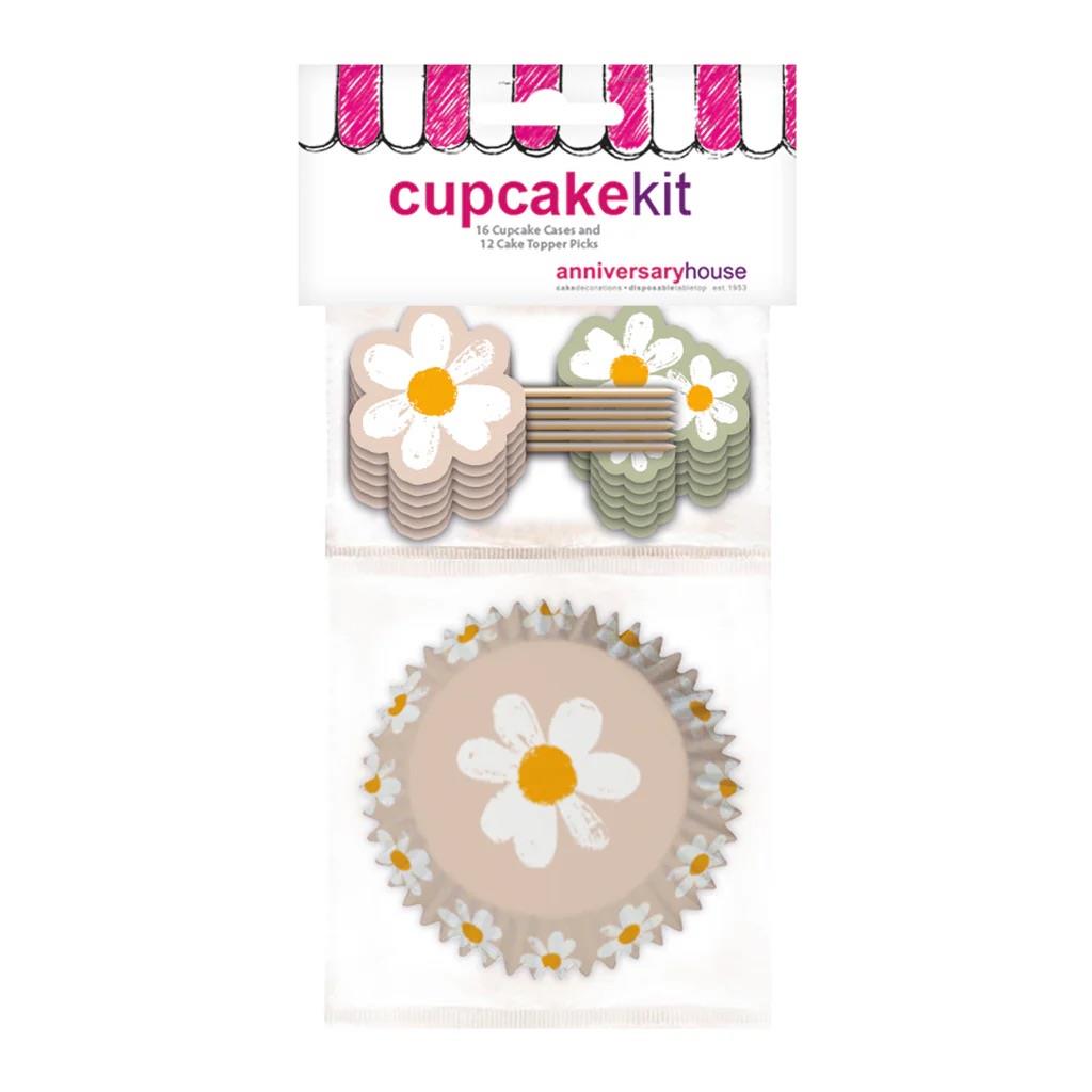 Cupcake Kit Daisy, 16 Förmli, 12 Topper